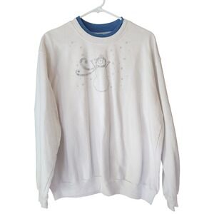 Trilogy Morning Sun Womens Sz XL Christmas Snowman Sweatshirt Embroidered White‎
